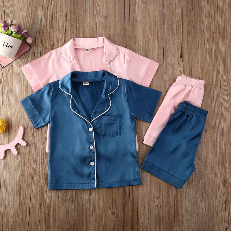Pudcoco US Stock 1-6T Kids Baby Boys Girls Silk Pajamas Sleepwear