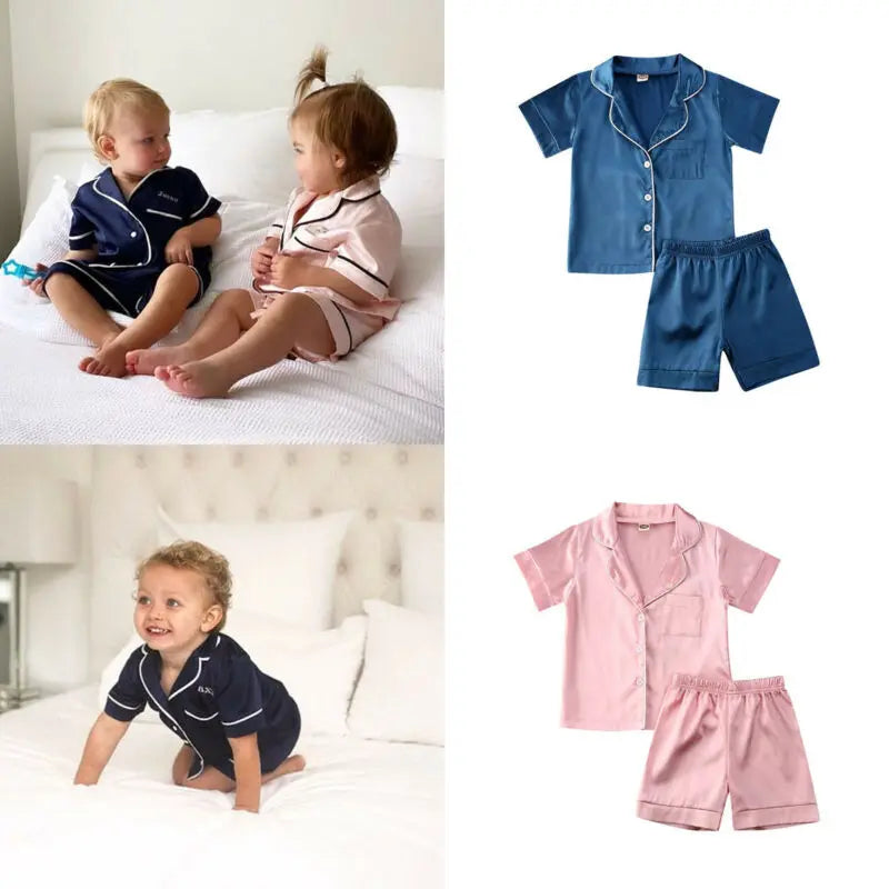 Pudcoco US Stock 1-6T Kids Baby Boys Girls Silk Pajamas Sleepwear