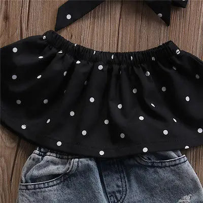 New Fashion Toddler Baby Girls Black Blouse Top Hole Denim Pants