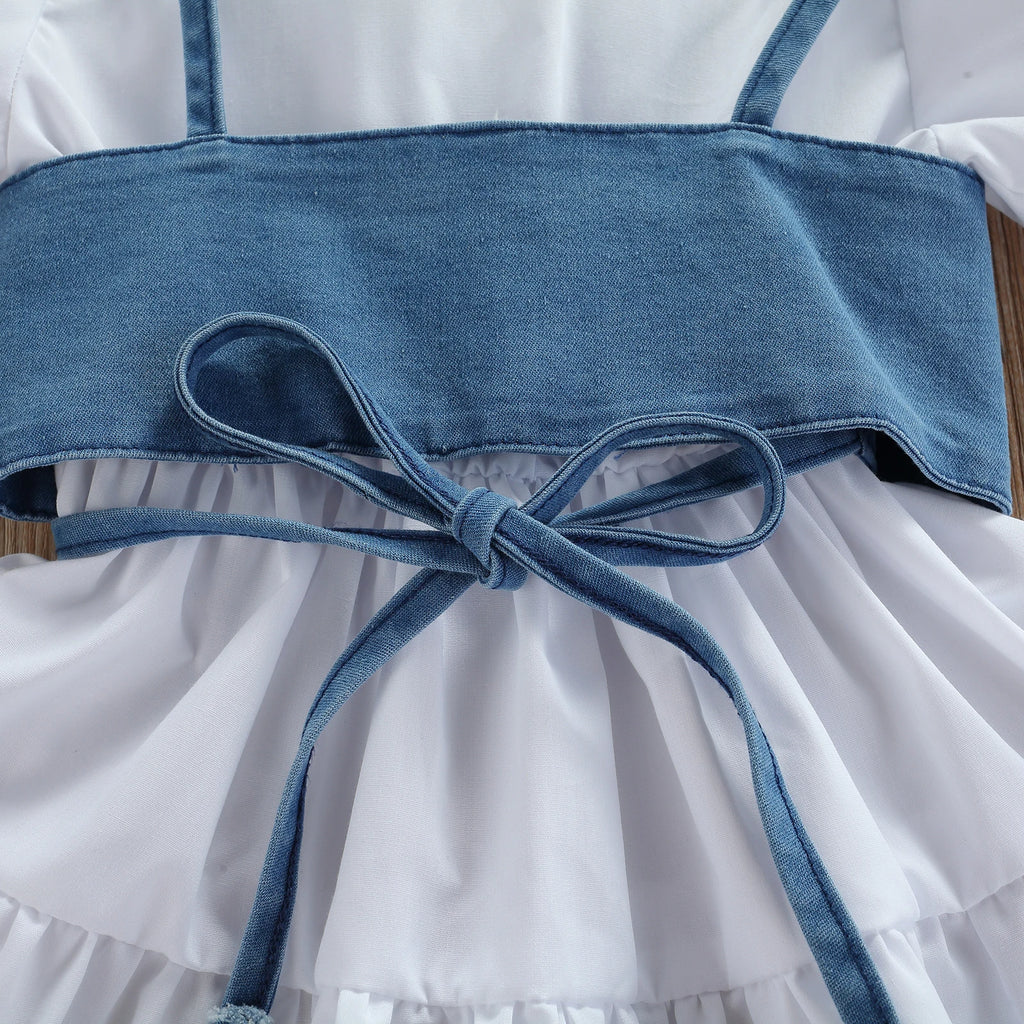 Lioraitiin 1-6Years Toddler Baby Girl Short Sleeve Dress Denim Vest