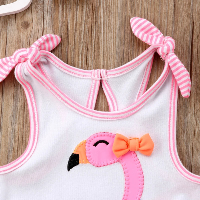 Pudcoco US Stock Newborn Baby Girl Romper Flamingo Flower Bow Romper