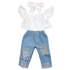 US Stock Fashion Toddler Girls Kids 2-6 Years Set Off Shoulder Tops