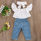 US Stock Fashion Toddler Girls Kids 2-6 Years Set Off Shoulder Tops