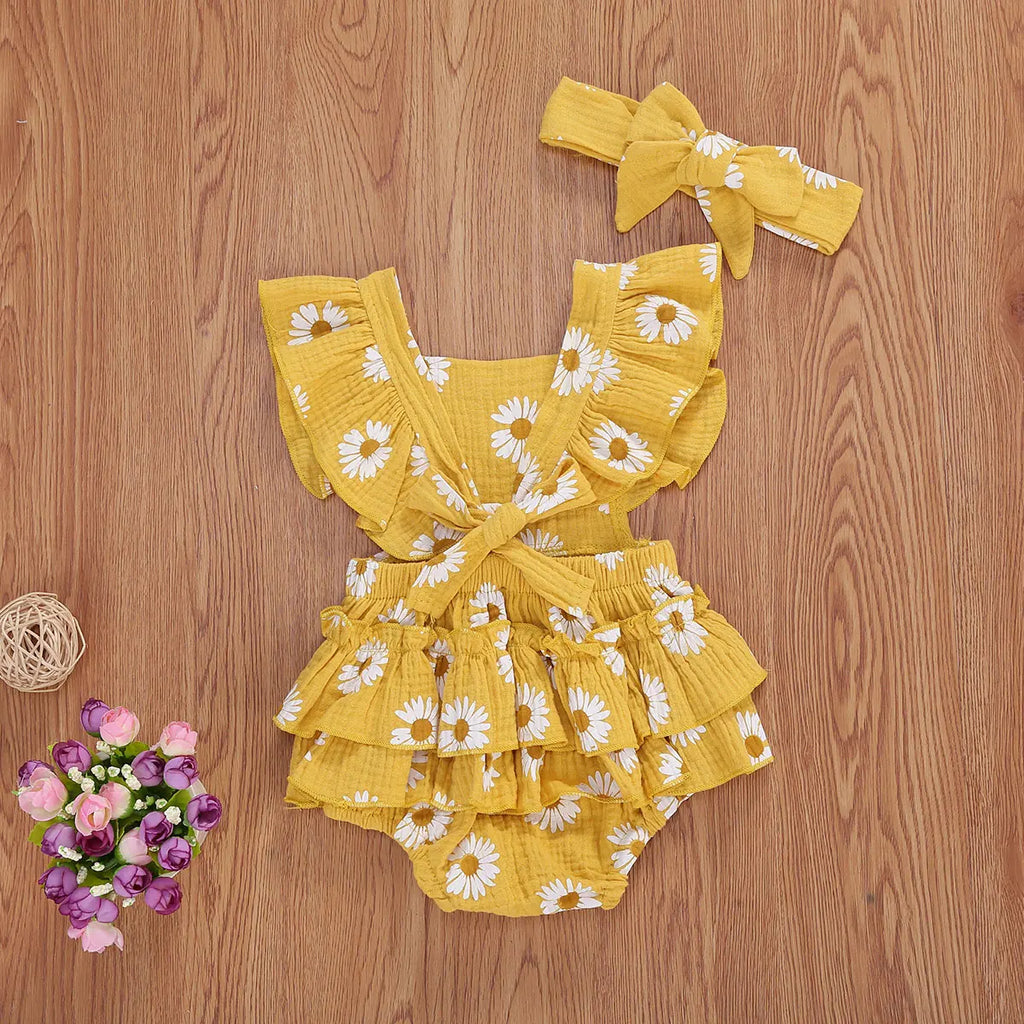 lioraitiin 0-24M 2Pcs Newborn Baby Girl Daisy Printed Romper Off
