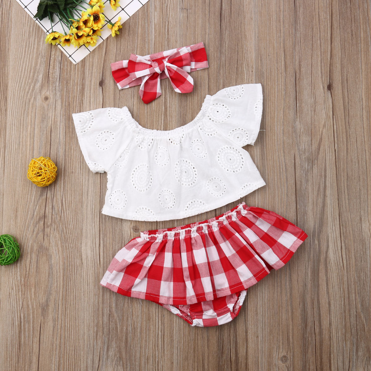 Lioraitiin 3Pcs Set 0-24M Newborn Baby Girl Cute Off Shoulder Lace