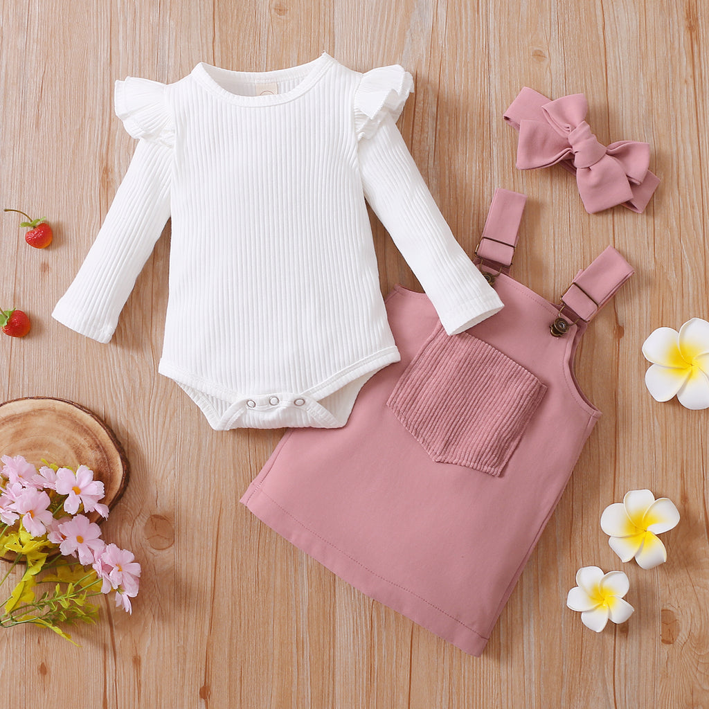 Lioraitiin 0-18M Infant Baby Girl 2Pcs Long Sleeve Solid Romper Top