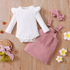 Lioraitiin 0-18M Infant Baby Girl 2Pcs Long Sleeve Solid Romper Top