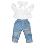 US Stock Fashion Toddler Girls Kids 2-6 Years Set Off Shoulder Tops