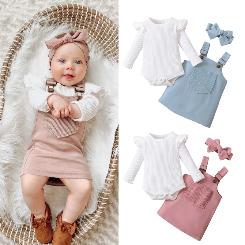 Lioraitiin 0-18M Infant Baby Girl 2Pcs Long Sleeve Solid Romper Top