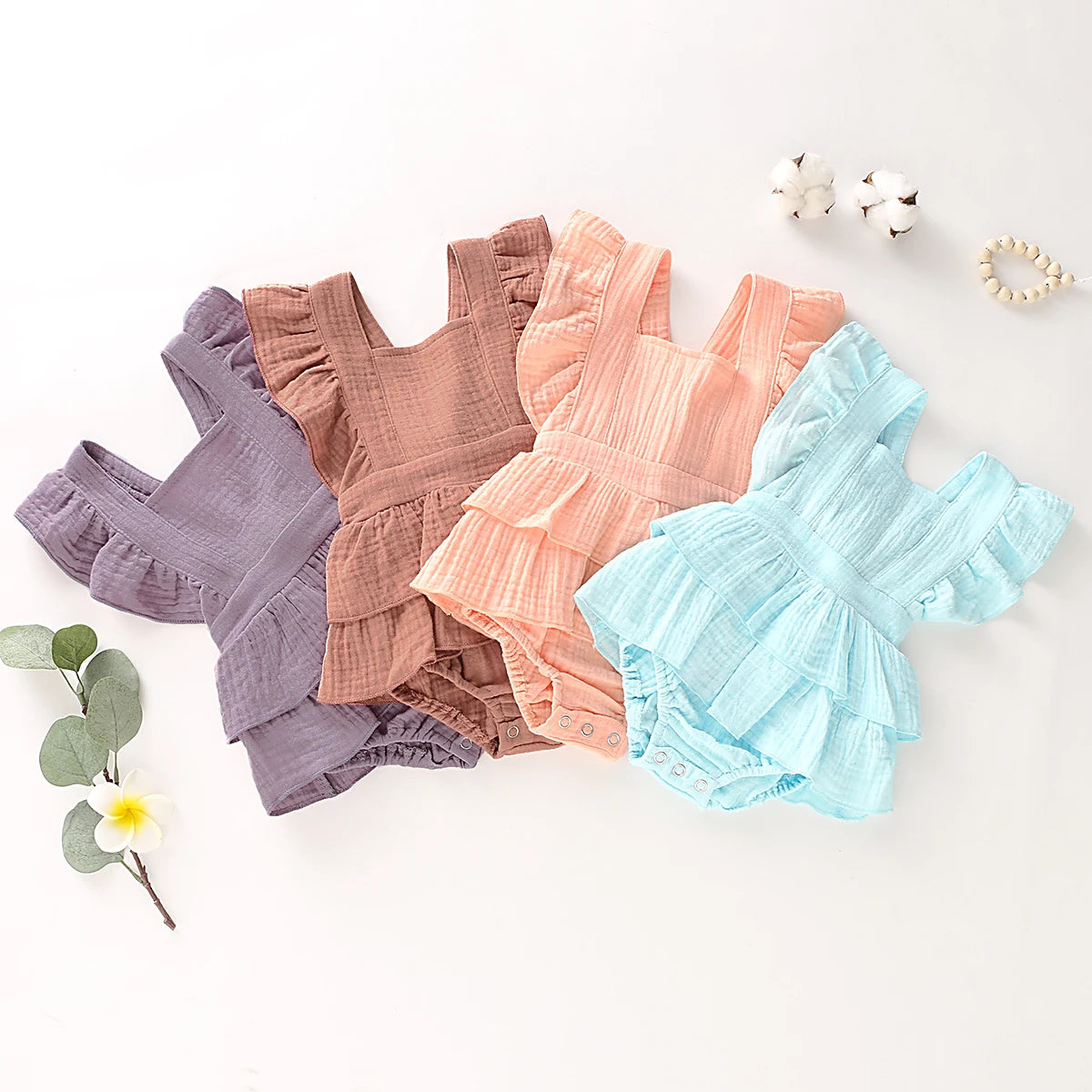 Lioraitiin Hot Baby Newborn Baby Girl Ruffle Hem Cotton Solid Color
