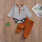 lioraitiin 2 Pcs Baby Boy Girl Suit Round Neck Long Sleeve Stripe
