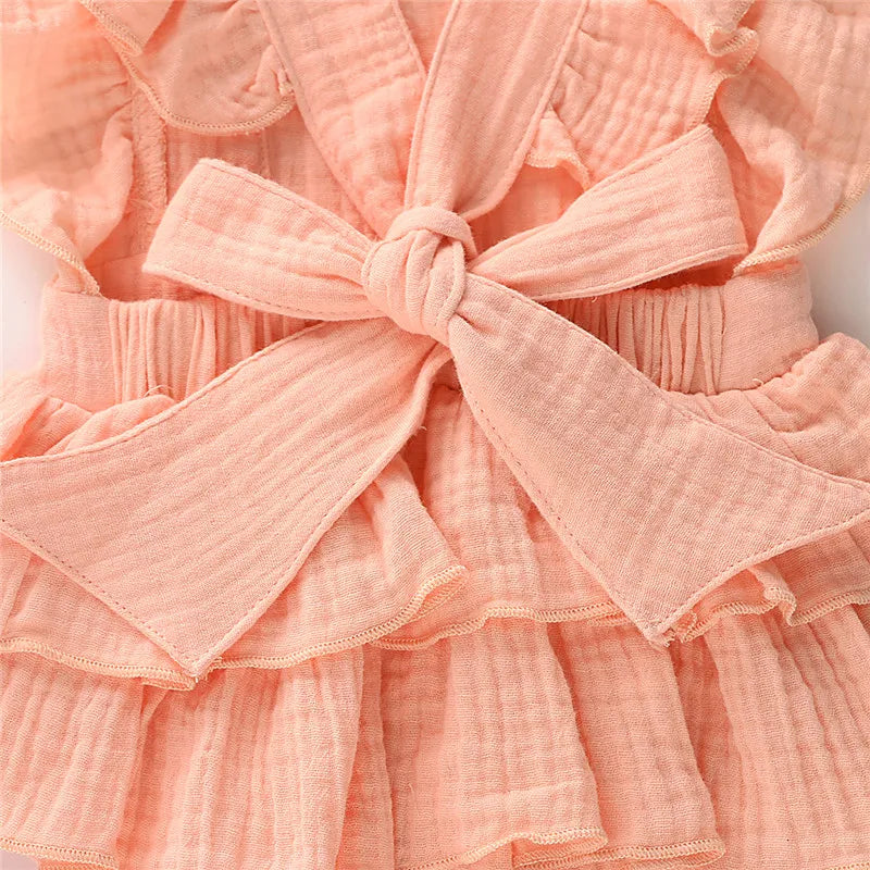 Lioraitiin Hot Baby Newborn Baby Girl Ruffle Hem Cotton Solid Color