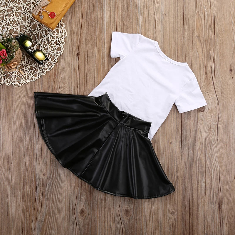 Pudcoco US Stock New Kids Girls Set Short Sleeve Cotton T shirt