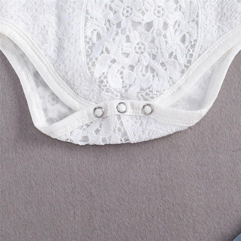 lioraitiin New 0-24M Baby Girls Long Sleeve Lace Romper Suit Triangle