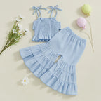 Lioraitiin Toddler Girl Set Sleeveless Smocked Lacing Strap Camisole