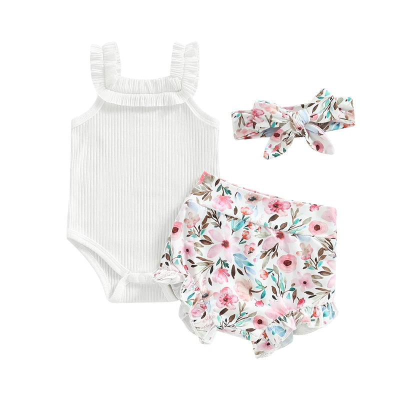 Lioraitiin 0-18M Infant Baby Girls Shorts Set Sleeveless Romper