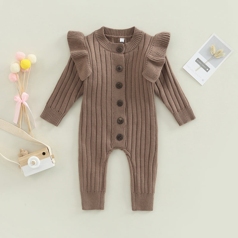 Lioraitiin 0-18M Baby Girl’s Knitted Long Sleeve Jumpsuit Fashion