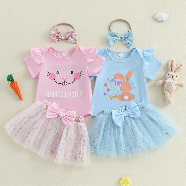 Lioraitiin Baby Girl Easter Outfit Rabbit Letter Print Crew Neck