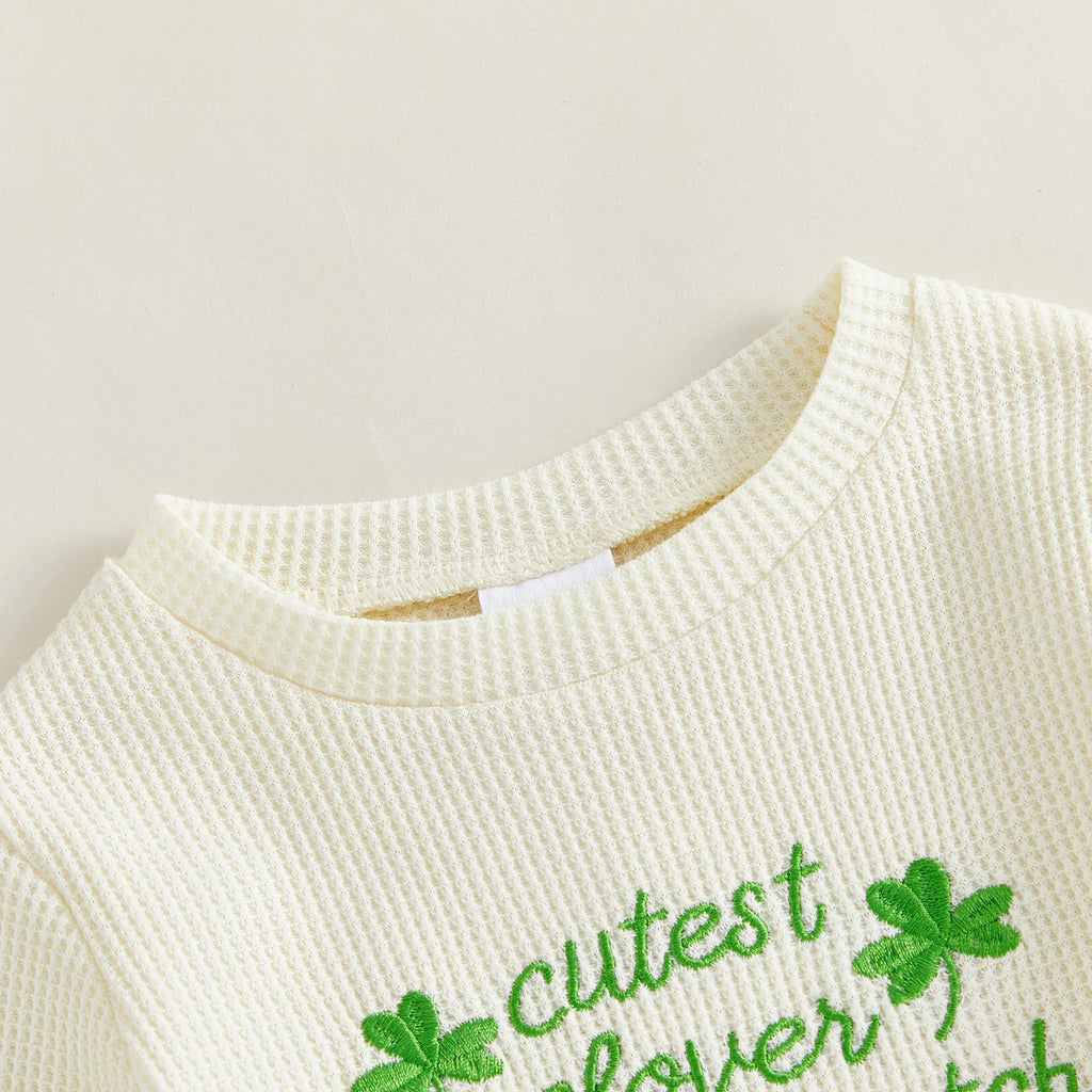 Lioraitiin Baby Girls Outfits Long Sleeve Shamrock Embroidery Romper