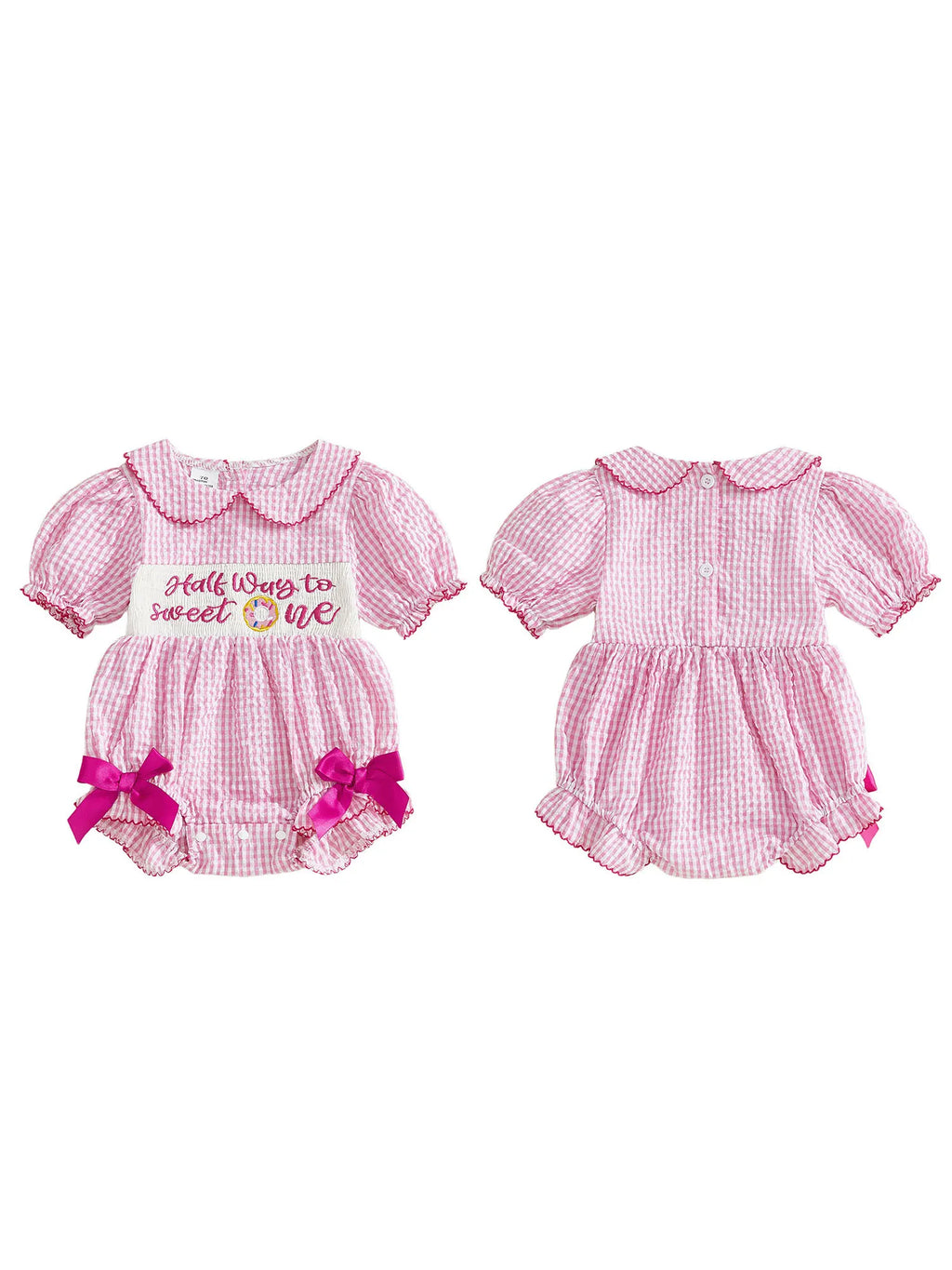 Lioraitiin Baby Girls Birthday Romper Plaid Print Letter Donut
