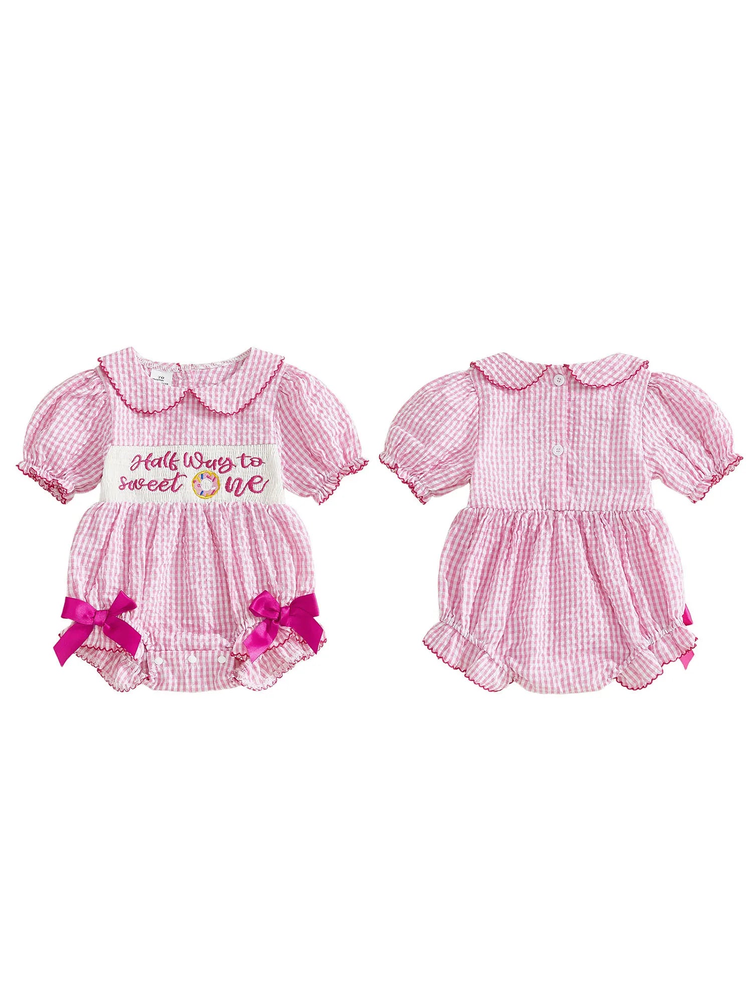 Lioraitiin Baby Girls Birthday Romper Plaid Print Letter Donut