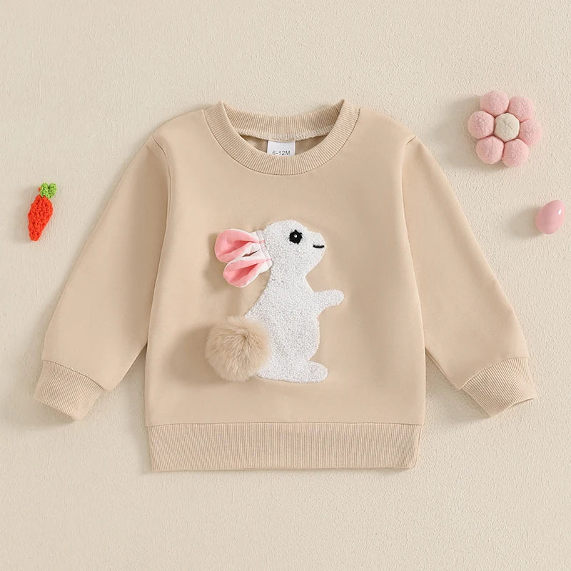 Lioraitiin Toddler Girls Boys Sweatshirts Easter Rabbit Embroidered