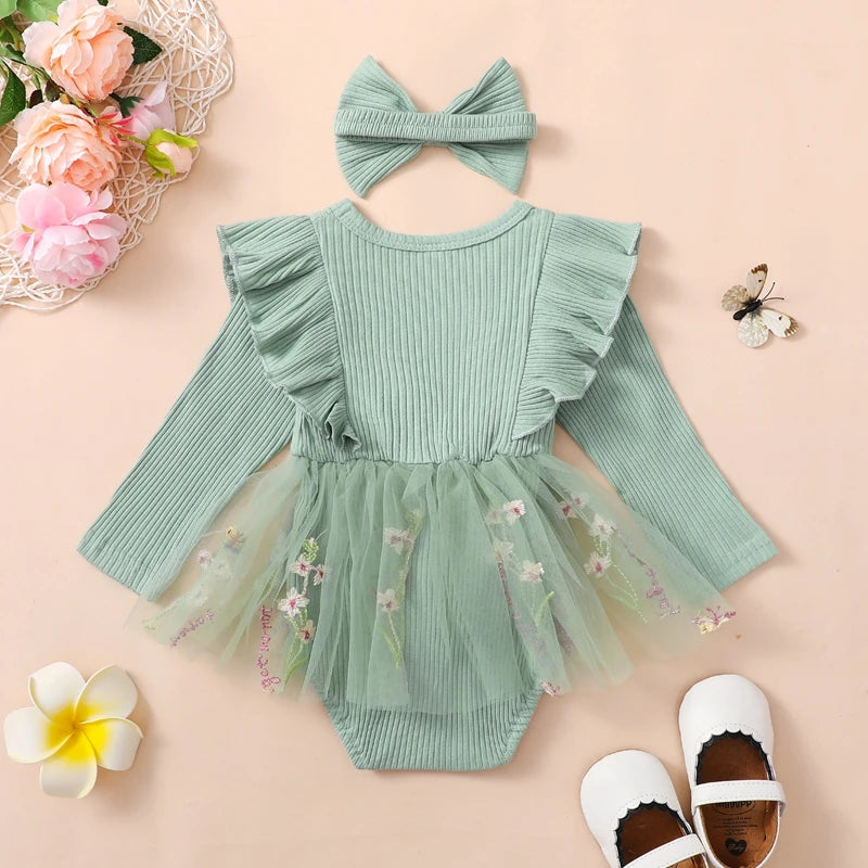 Lioraitiin Baby Girls 2 Piece Outfits Floral Mesh Patchwork Ruffles