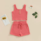 Lioraitiin 0-8Years Kid Girls 2Pcs Pants Suit Sleeveless Knitting