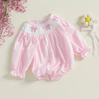 Newborn Baby Girls Cute Romper Bow Embroidery Plaid Long Sleeve