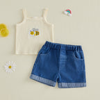 Lioraitiin Toddler Baby Girls Outfit Fashionable Cute Bee Embroidery