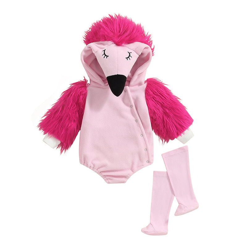 Lioraitiin 0-24M Newborn Baby Girl Flamingo Costume Fuzzy Long Sleeve