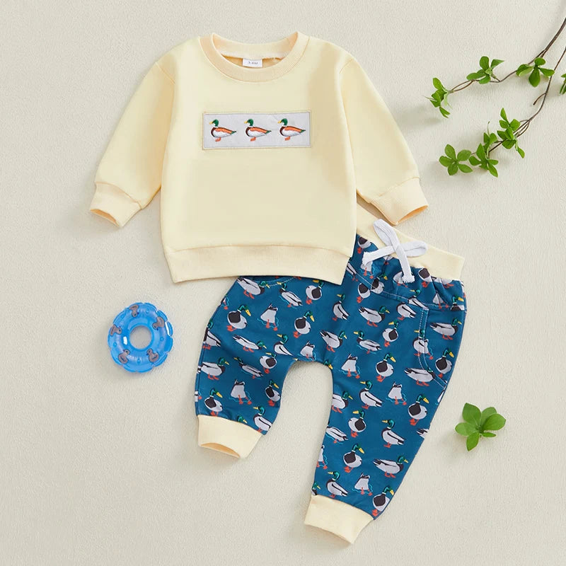 Lioraitiin Toddler Baby Boy Girl Duck Long Sleeve Sweatshirt Plaid