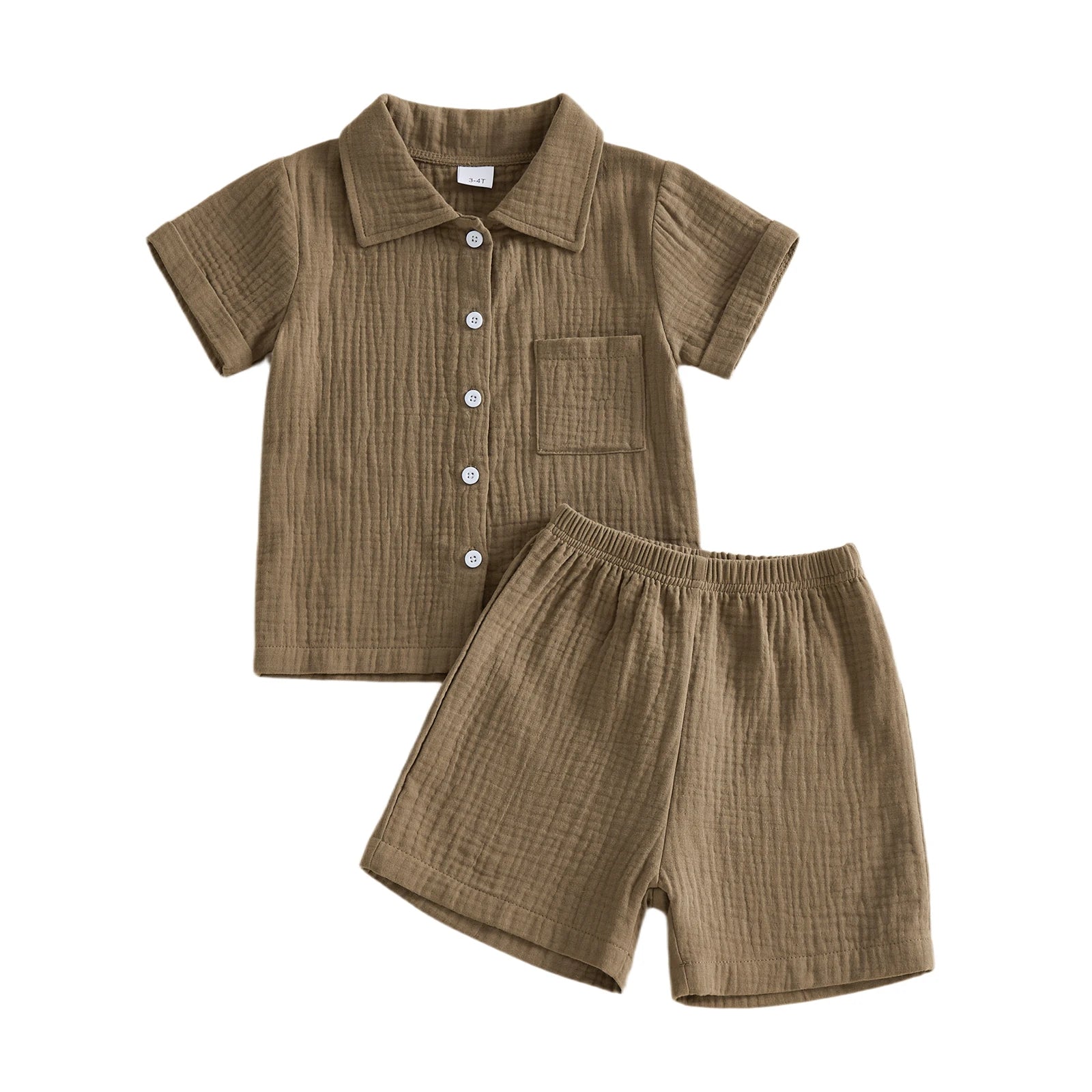 Lioraitiin Little Boys 2 Piece Outfits Solid Color Short Sleeve Turn