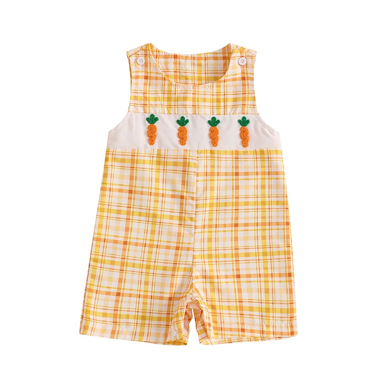 Lioraitiin Newborn Baby Girls Easter Romper Bunny Carrot Embroidery