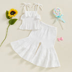 Lioraitiin Toddler Girl Set Sleeveless Smocked Lacing Strap Camisole