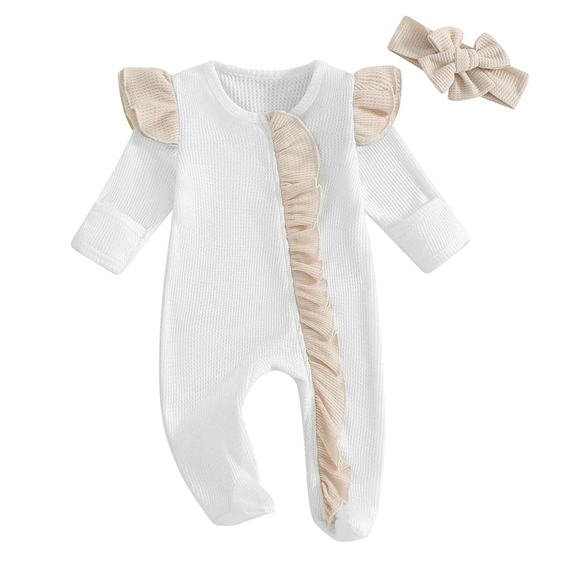 Lioraitiin Baby Girls Outfit, Long Sleeve Crew Neck Frills Zipped
