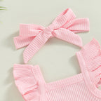 Lioraitiin 0-18M Toddler Girls 3Pcs Fly Sleeve Solid Romper Tops