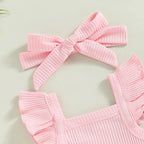 Lioraitiin 0-18M Toddler Girls 3Pcs Fly Sleeve Solid Romper Tops