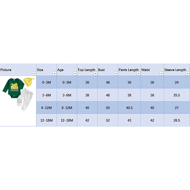 Lioraitiin Baby Boys Outfits Letter Cheese Print Crew Neck Long
