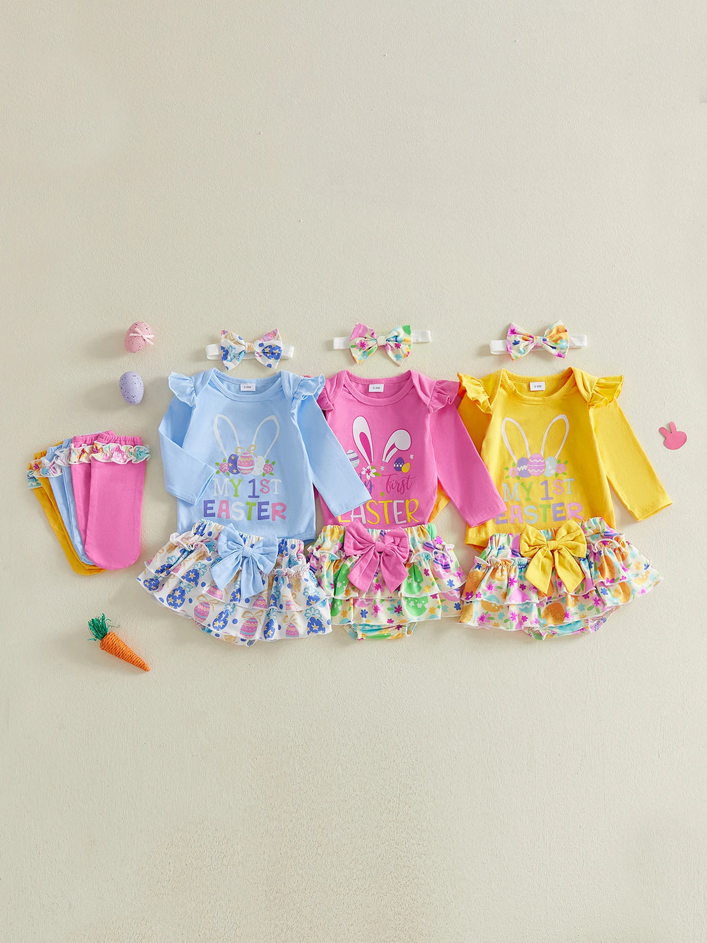 Baby Girl Easter Outfit, Long Sleeve Letters Romper with Eggs Print