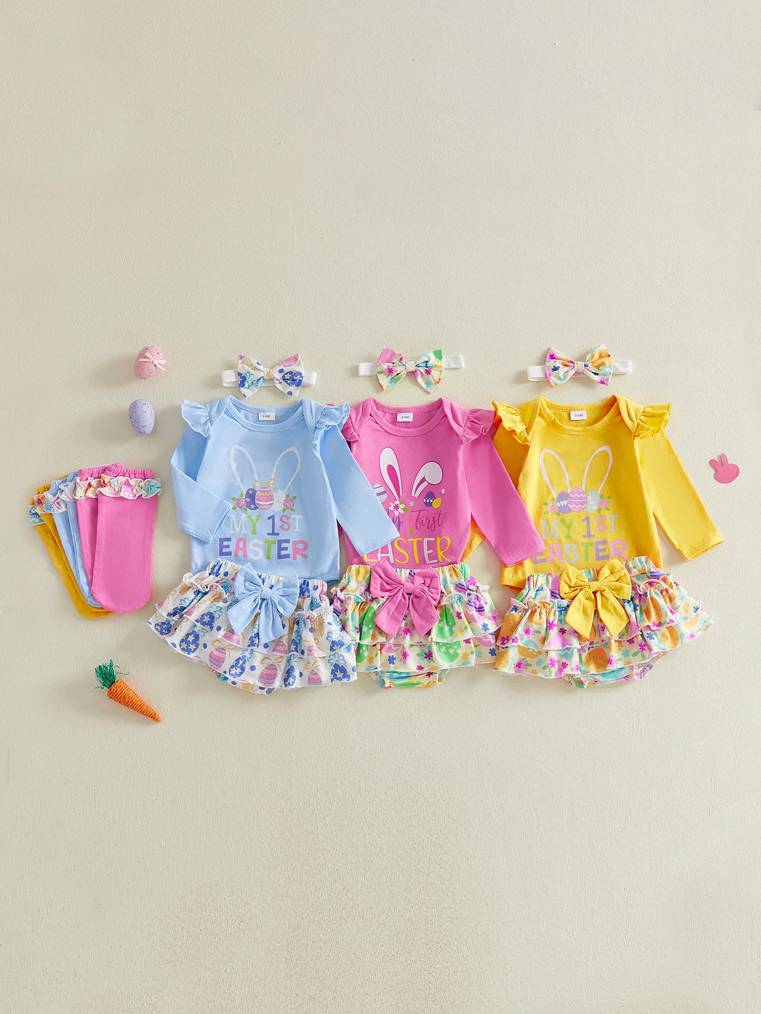 Baby Girl Easter Outfit, Long Sleeve Letters Romper with Eggs Print