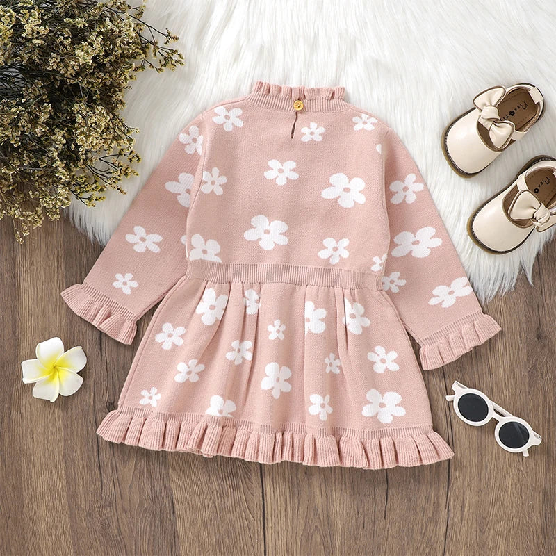 Lioraitiin Toddler Kids Girl Long Sleeve Dress Floral Print Ruffle