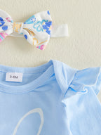 Baby Girl Easter Outfit, Long Sleeve Letters Romper with Eggs Print