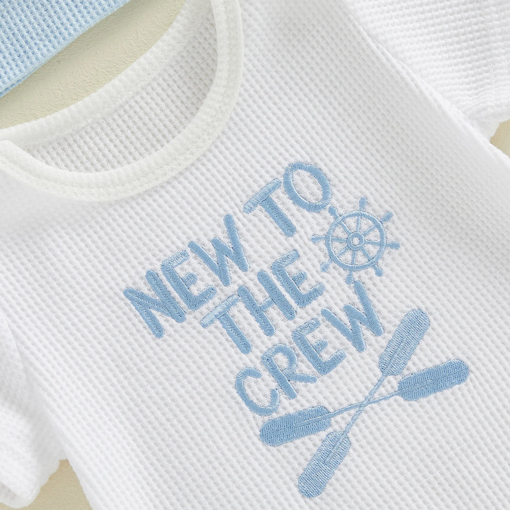 Baby Boys Outfits Letter Embroidery Round Neck Short Sleeve Waffle