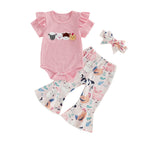 Lioraitiin Baby Girl Outfit Animal Embroidered Striped Crew Neck