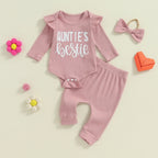 Lioraitiin Baby Girls Ribbed Set Letter Print Long Sleeve Round Neck