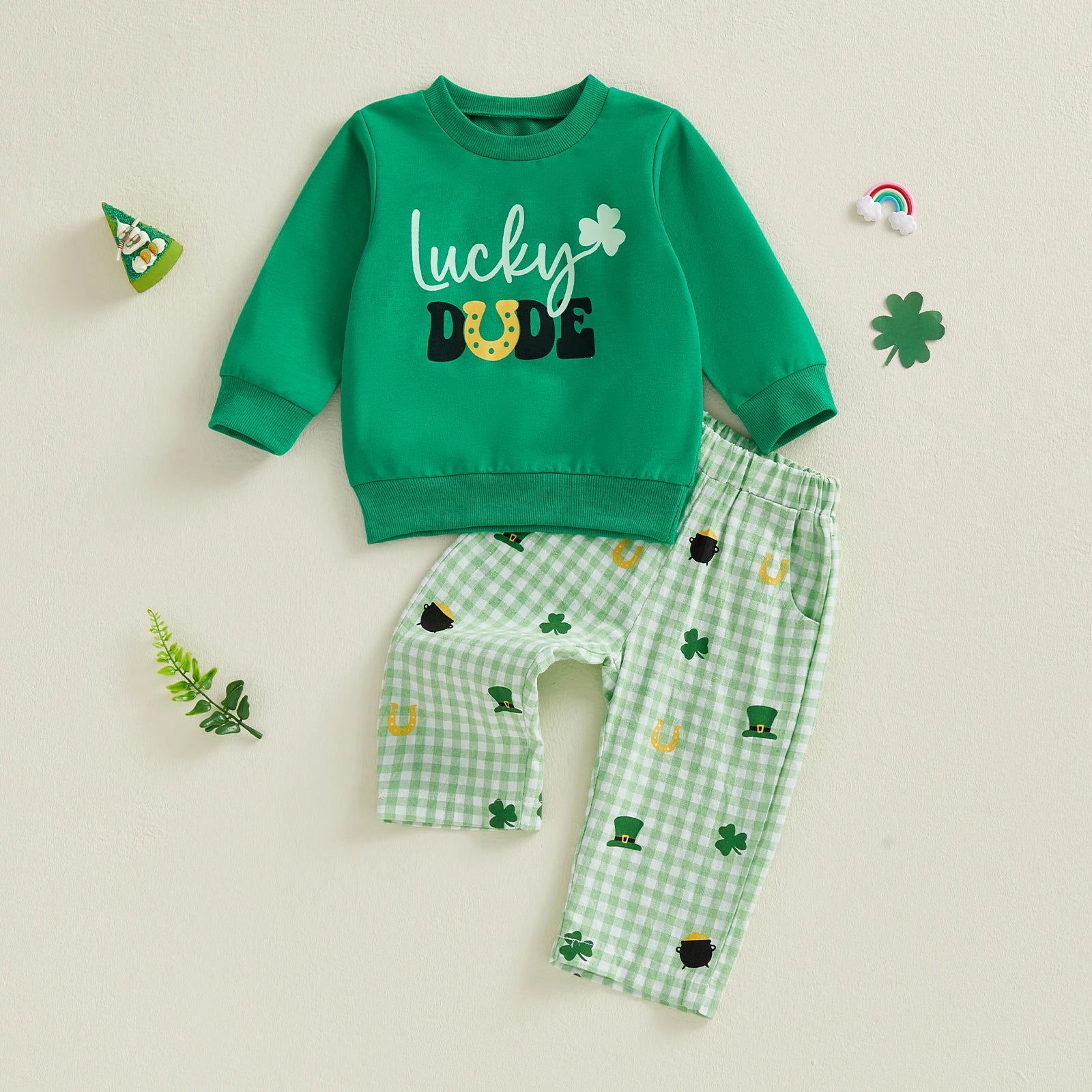Lioraitiin Toddler Baby Girls Outfits Shamrock Letter Print Crew Neck