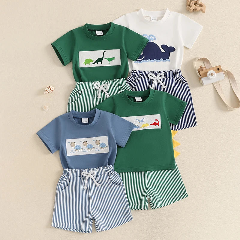 Lioraitiin Toddler Baby Boy Shorts Set Whale/Dinosaur/Turtle Short