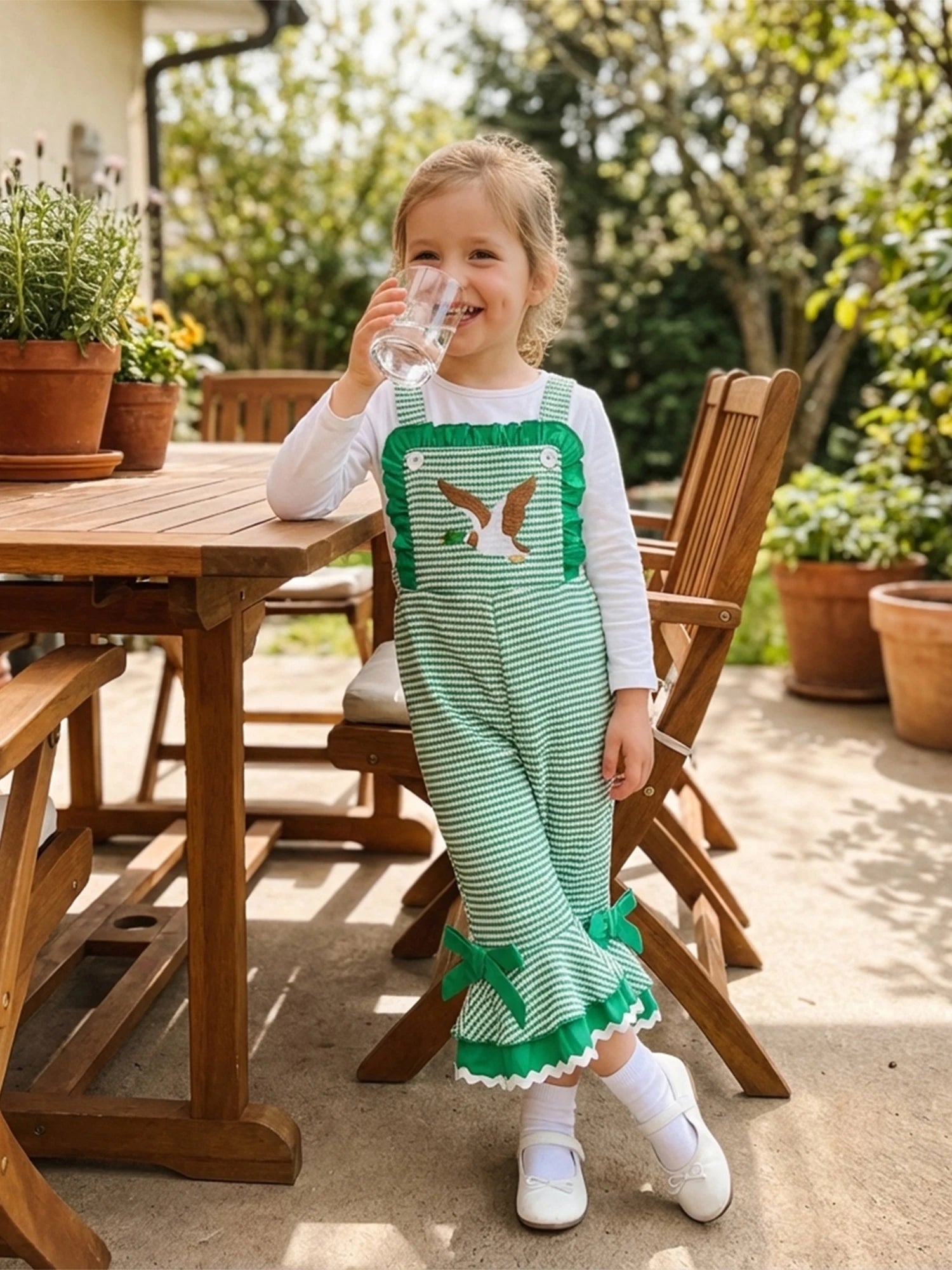 Lioraitiin ï»¿Little Girls Overalls Adorable Duck Embroidery Striped