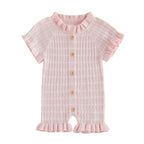 Lioraitiin Newborn Baby Girl Knit Romper Ruffle Trim Short Sleeve